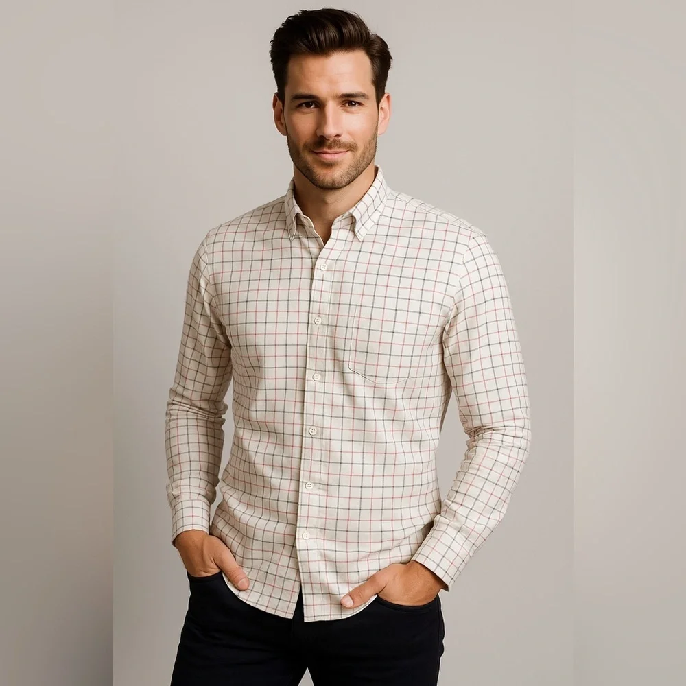 J. Crew Men's Pink and Blue Checkered Shirt